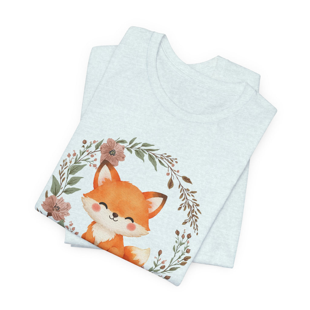 Cute Fox Wreath T-Shirt – Woodland Floral Baby Fox Tee