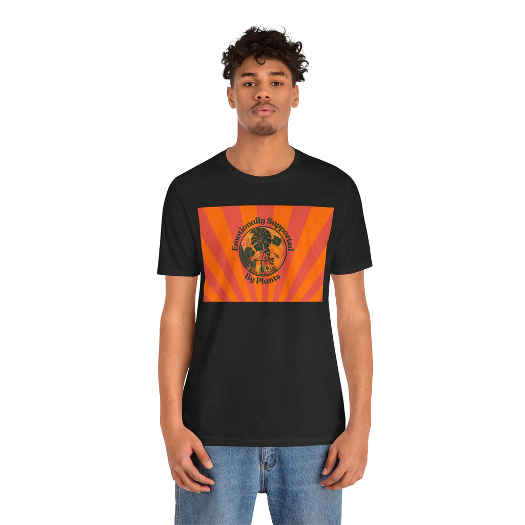 Retro Sunburst Plant Tee — “Emotionally Supported by Plants”