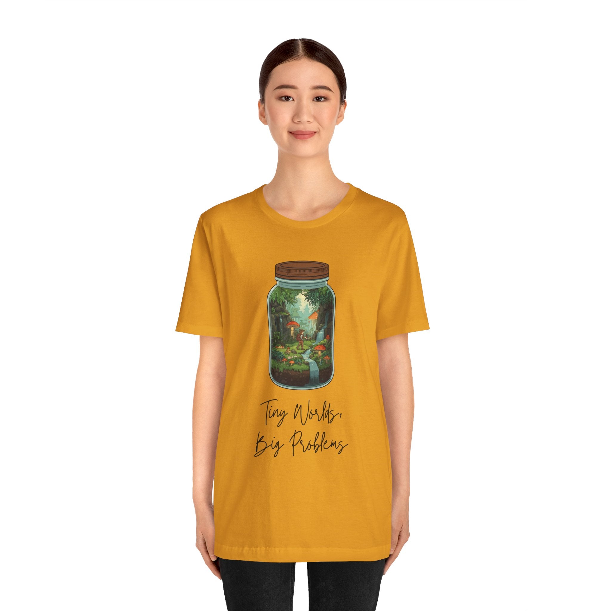 Tiny World Tee — Jar Terrarium Graphic T‑Shirt ("Tiny World, Big Problems")