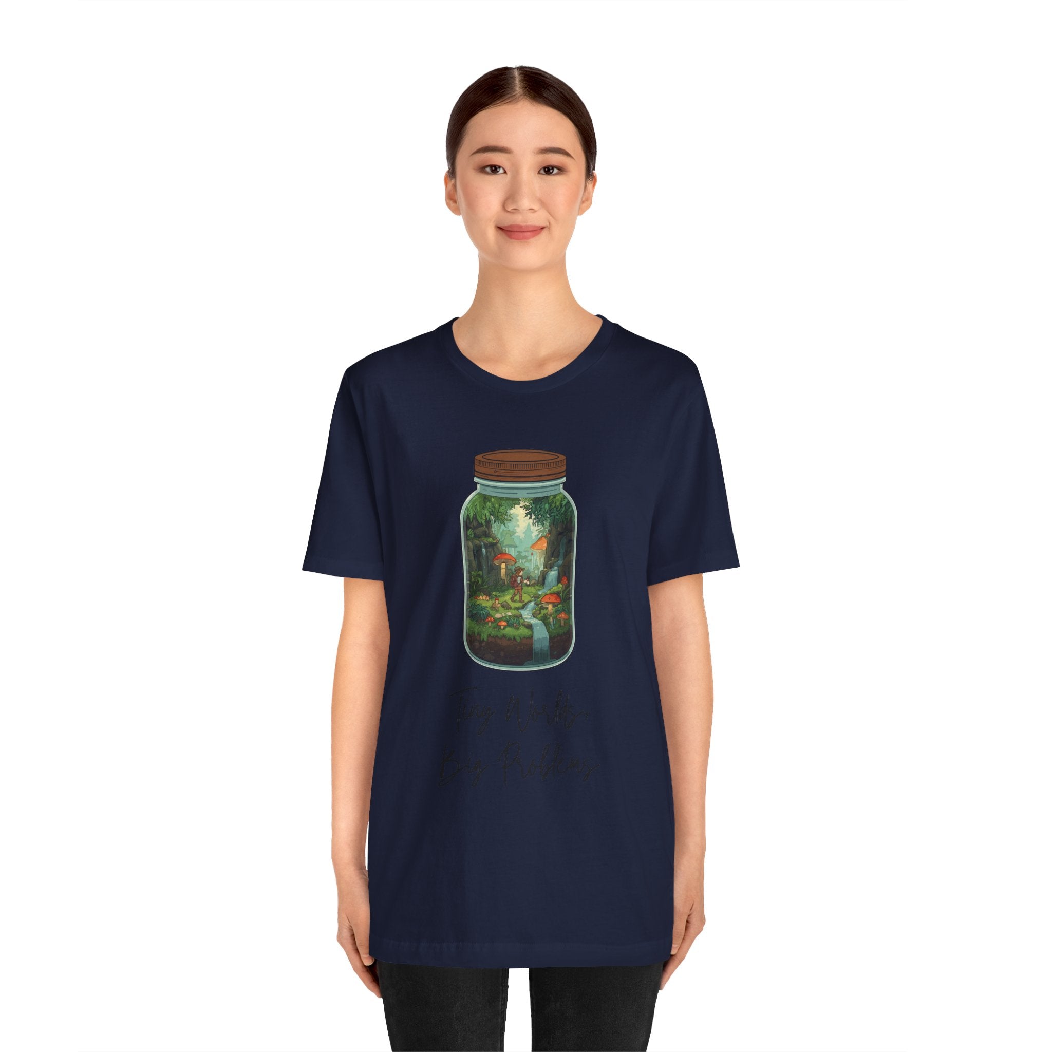 Tiny World Tee — Jar Terrarium Graphic T‑Shirt ("Tiny World, Big Problems")