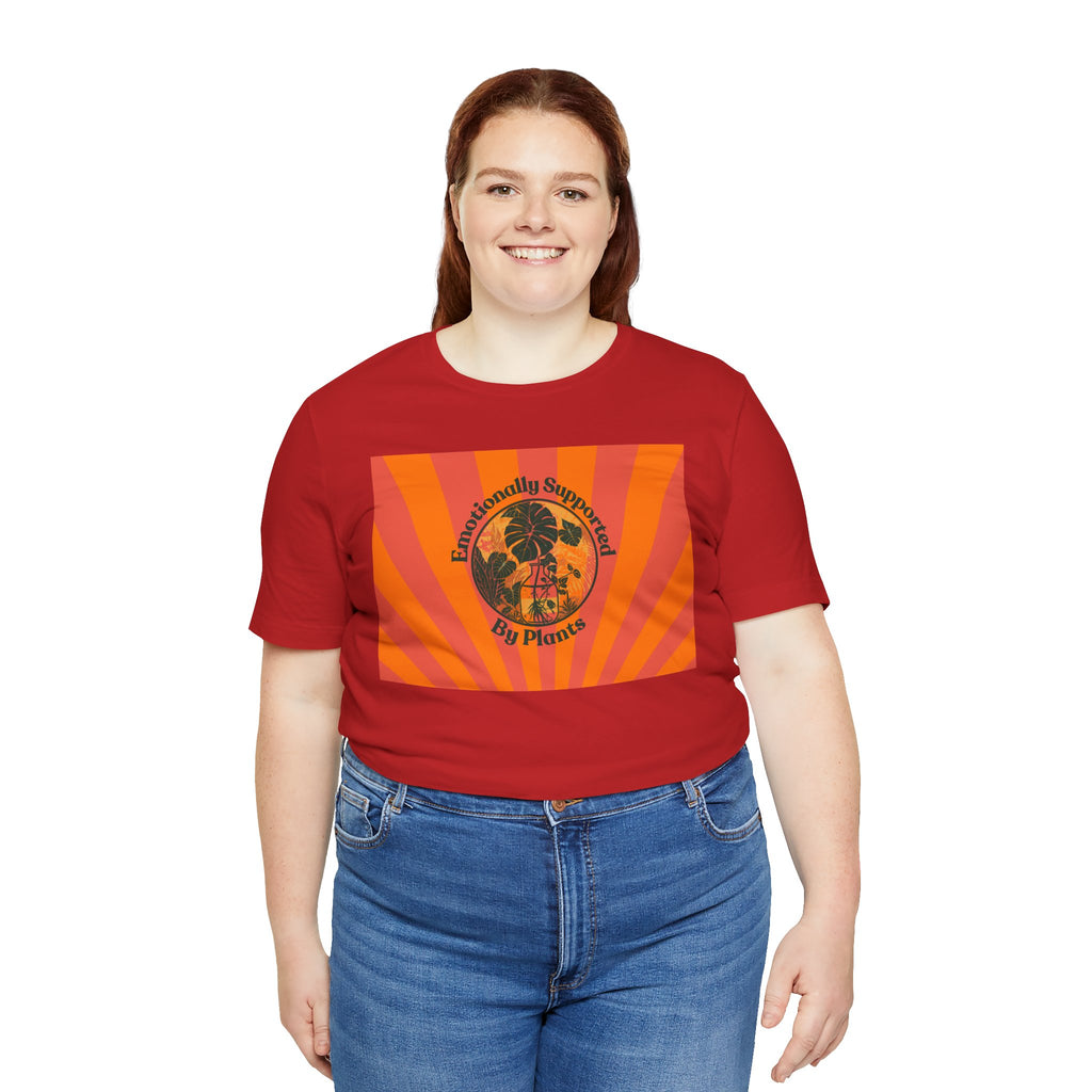 Retro Sunburst Plant Tee — “Emotionally Supported by Plants”