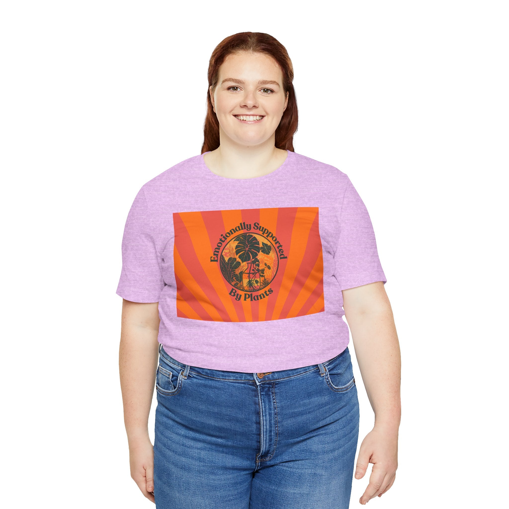 Retro Sunburst Plant Tee — “Emotionally Supported by Plants”