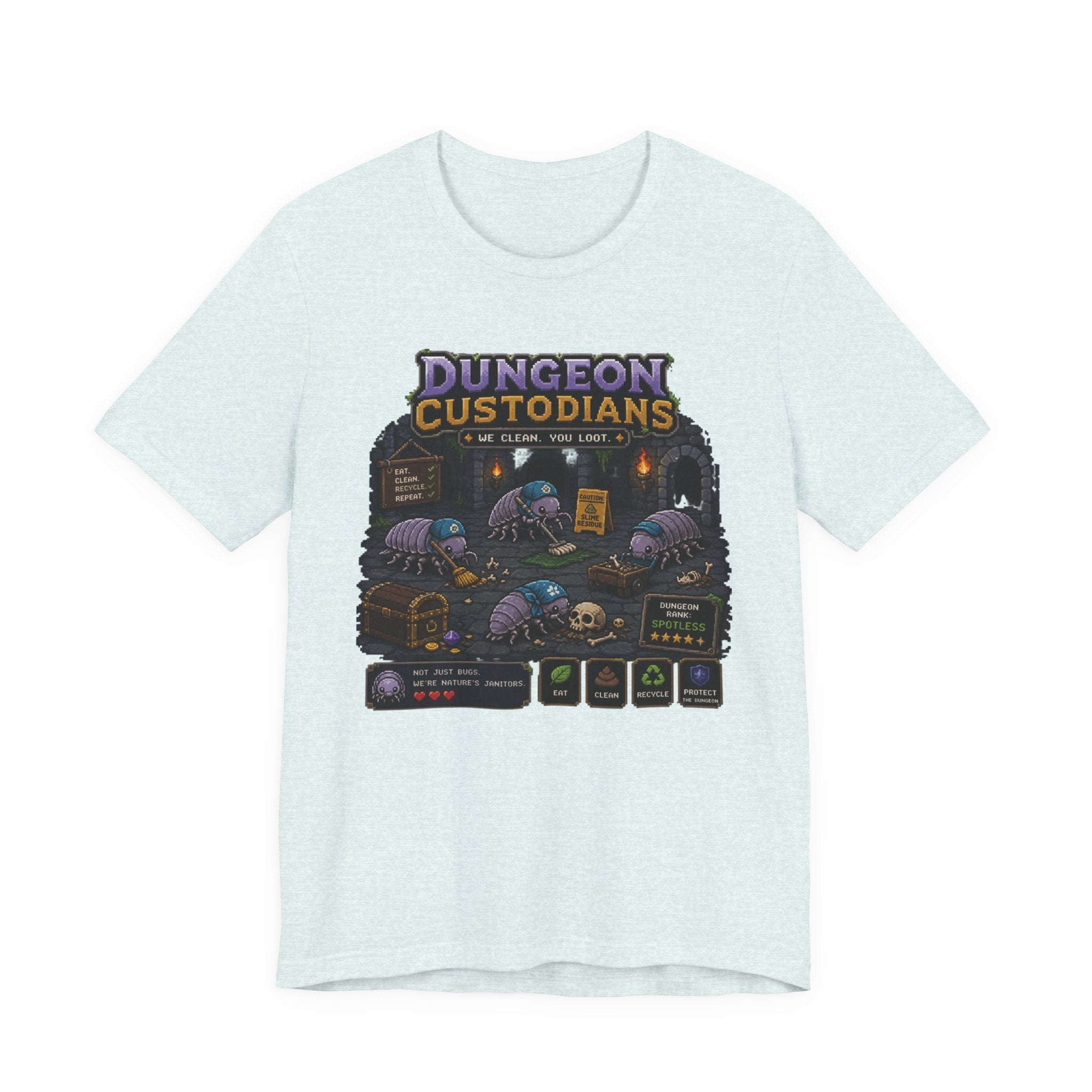 Dungeon Custodians T‑Shirt — Retro Pixel RPG Monsters Gaming Tee