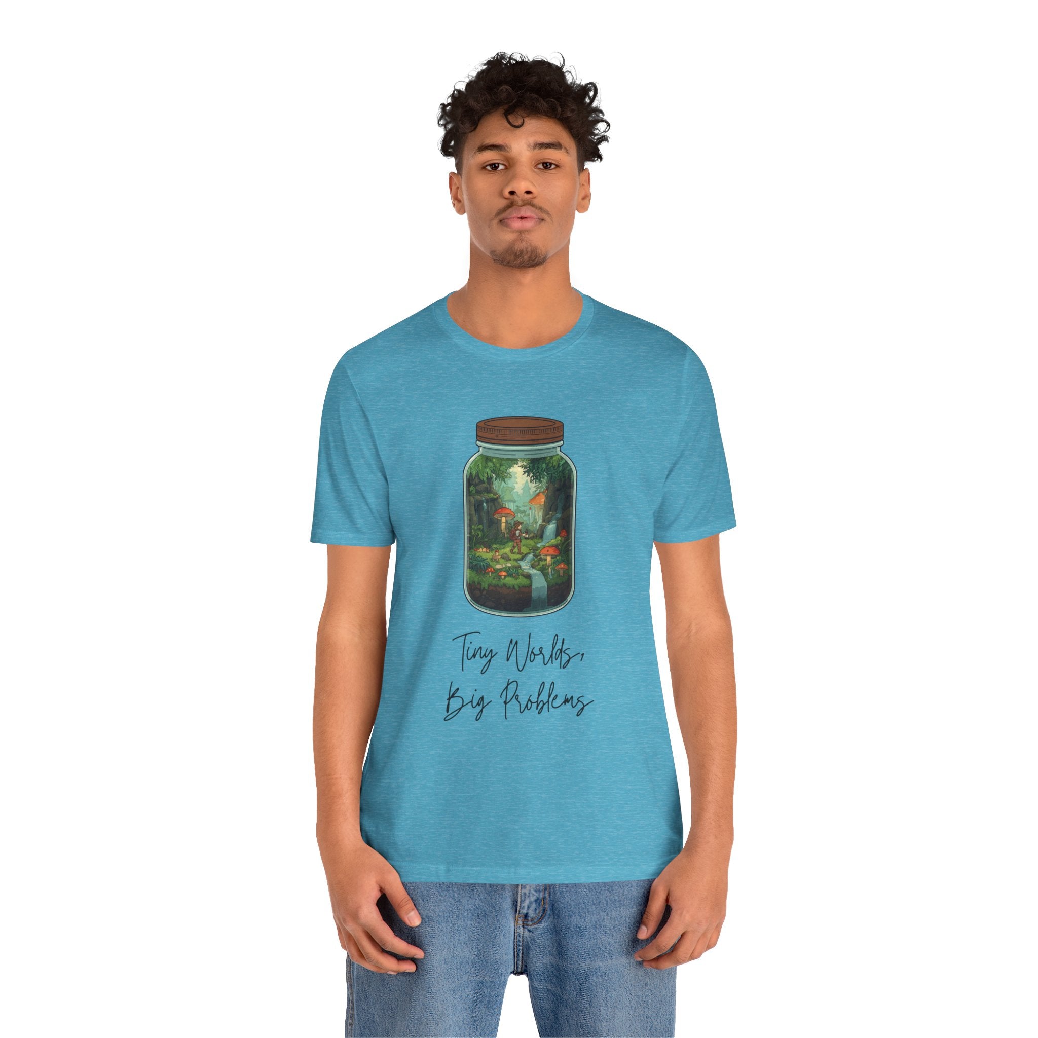 Tiny World Tee — Jar Terrarium Graphic T‑Shirt ("Tiny World, Big Problems")