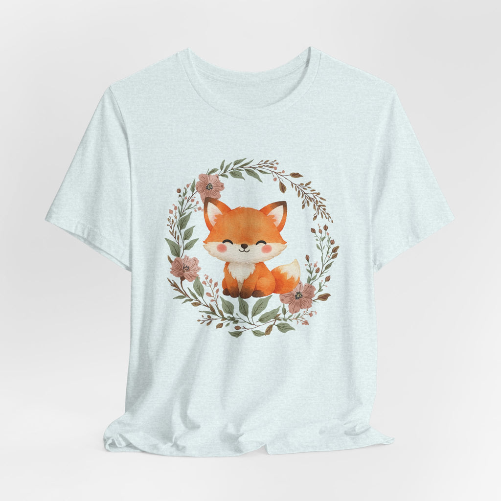 Cute Fox Wreath T-Shirt – Woodland Floral Baby Fox Tee