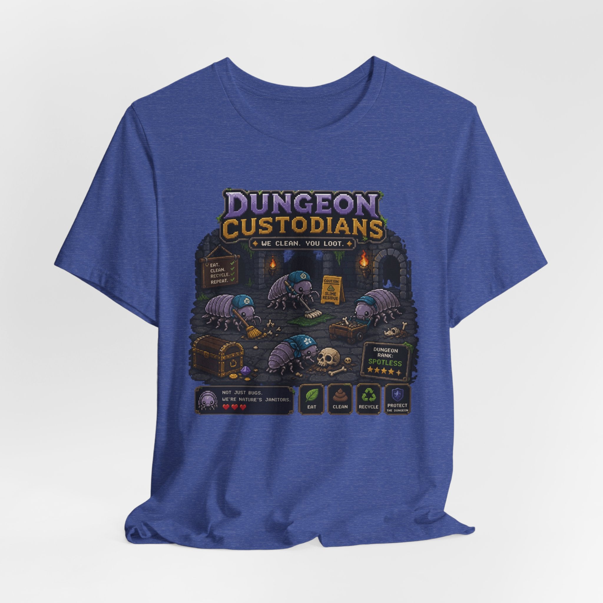 Dungeon Custodians T‑Shirt — Retro Pixel RPG Monsters Gaming Tee