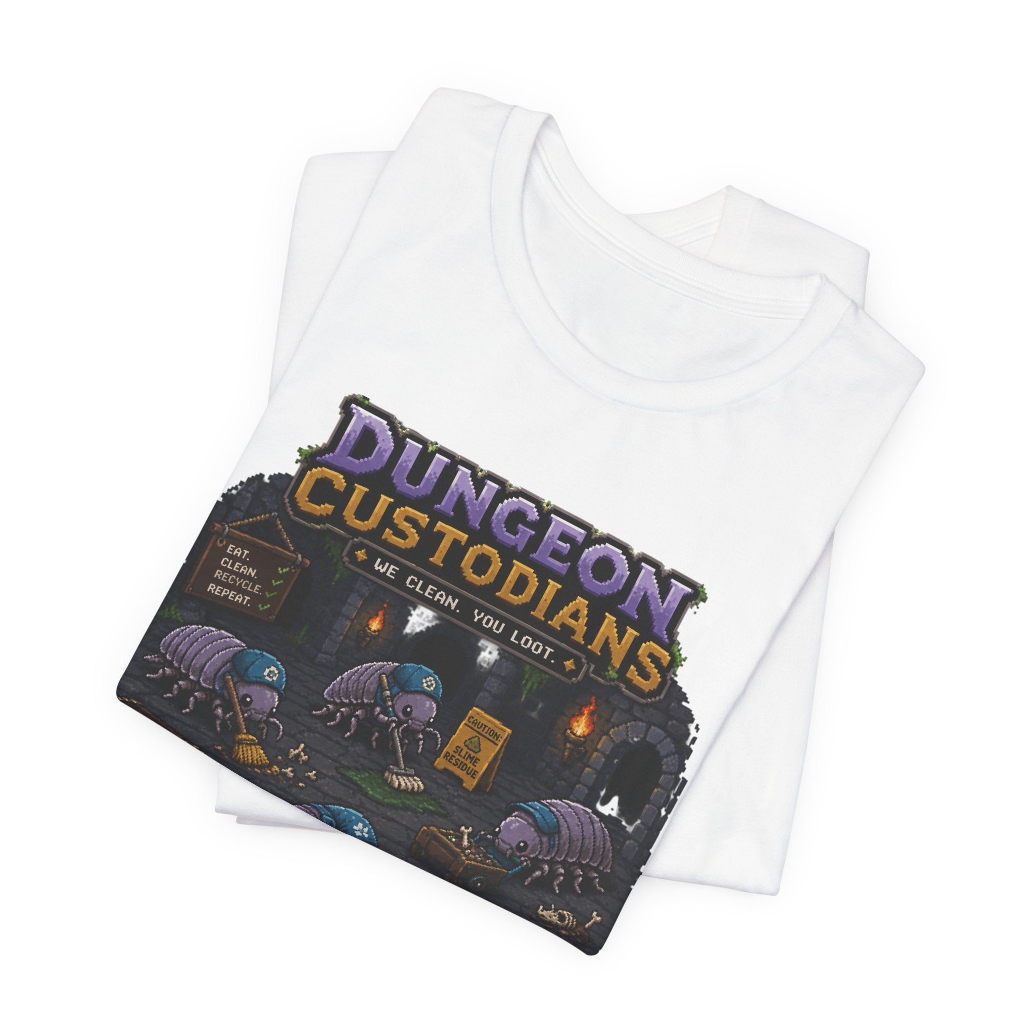 Dungeon Custodians T‑Shirt — Retro Pixel RPG Monsters Gaming Tee