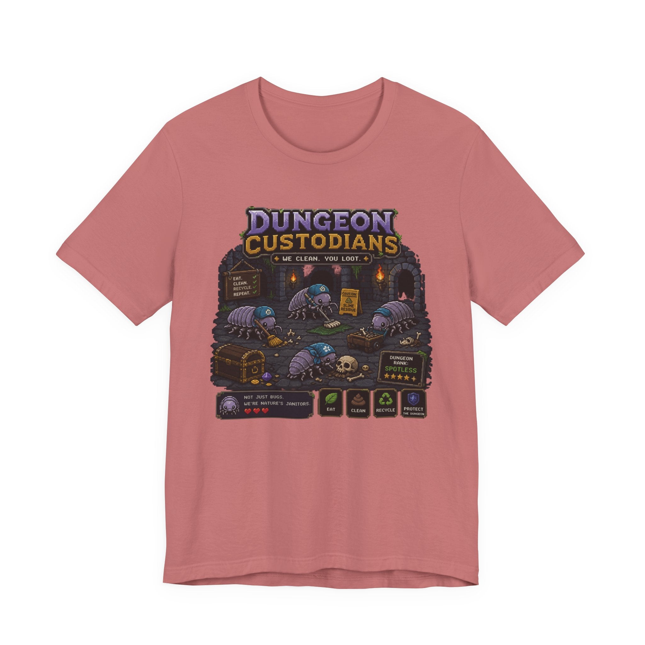 Dungeon Custodians T‑Shirt — Retro Pixel RPG Monsters Gaming Tee