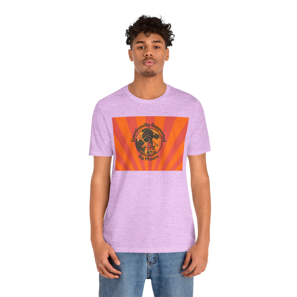 Retro Sunburst Plant Tee — “Emotionally Supported by Plants”
