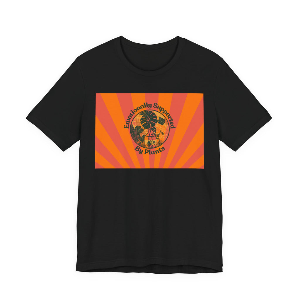 Retro Sunburst Plant Tee — “Emotionally Supported by Plants”