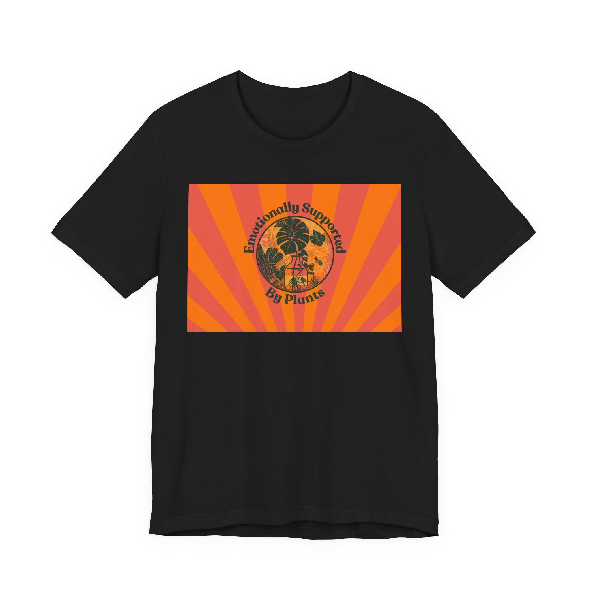 Retro Sunburst Plant Tee — “Emotionally Supported by Plants”
