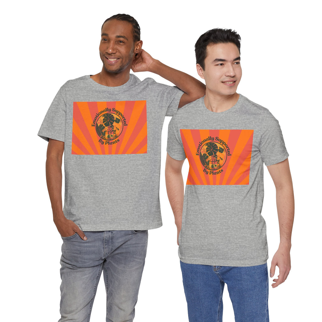 Retro Sunburst Plant Tee — “Emotionally Supported by Plants”