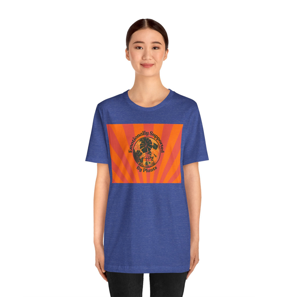 Retro Sunburst Plant Tee — “Emotionally Supported by Plants”