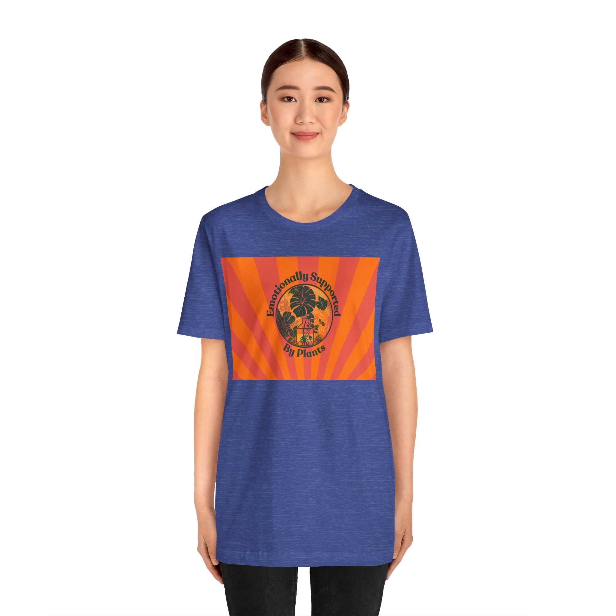 Retro Sunburst Plant Tee — “Emotionally Supported by Plants”