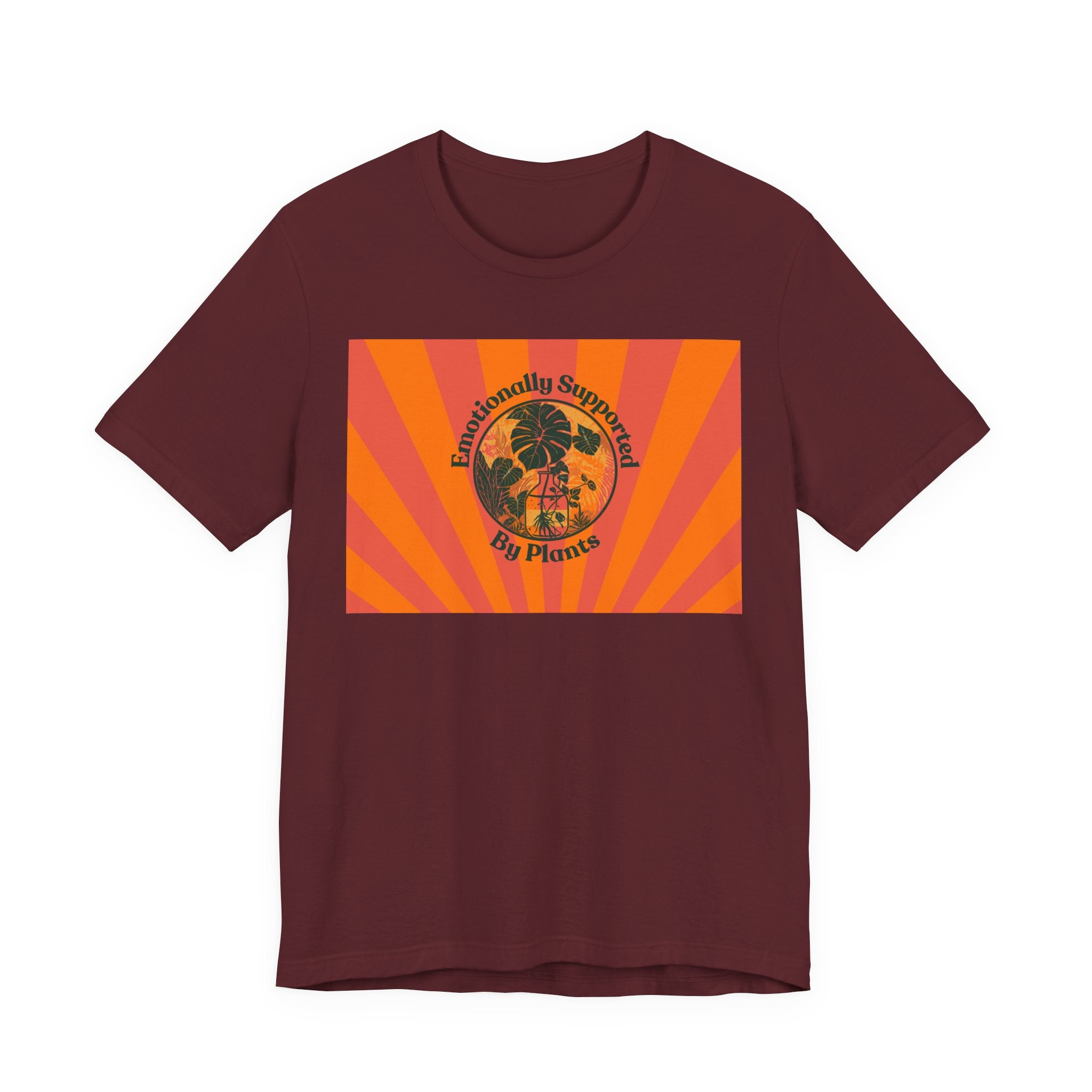 Retro Sunburst Plant Tee — “Emotionally Supported by Plants”