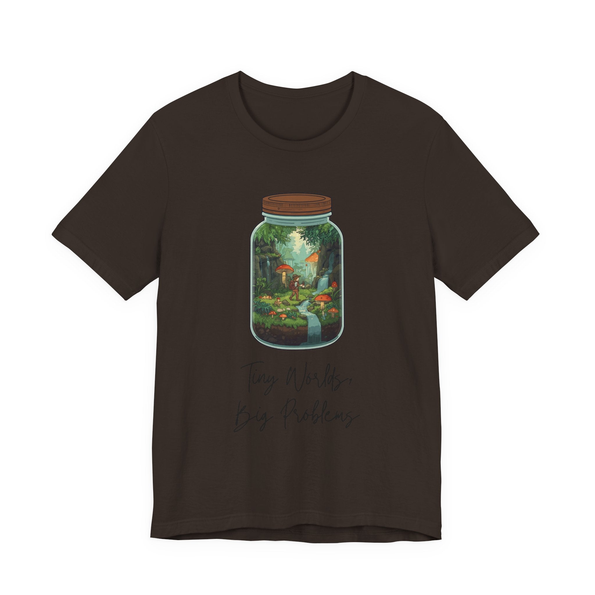 Tiny World Tee — Jar Terrarium Graphic T‑Shirt ("Tiny World, Big Problems")