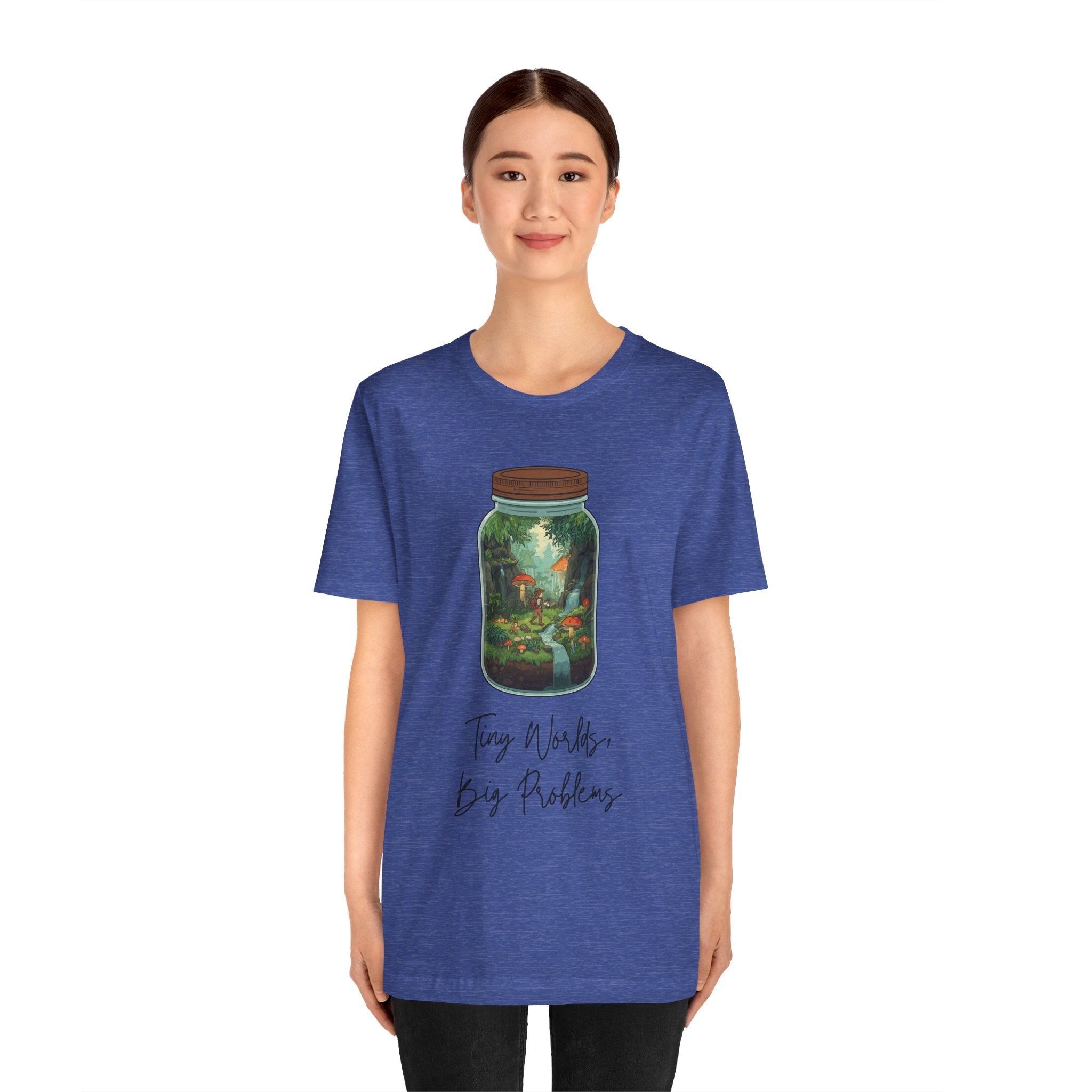Tiny World Tee — Jar Terrarium Graphic T‑Shirt ("Tiny World, Big Problems")