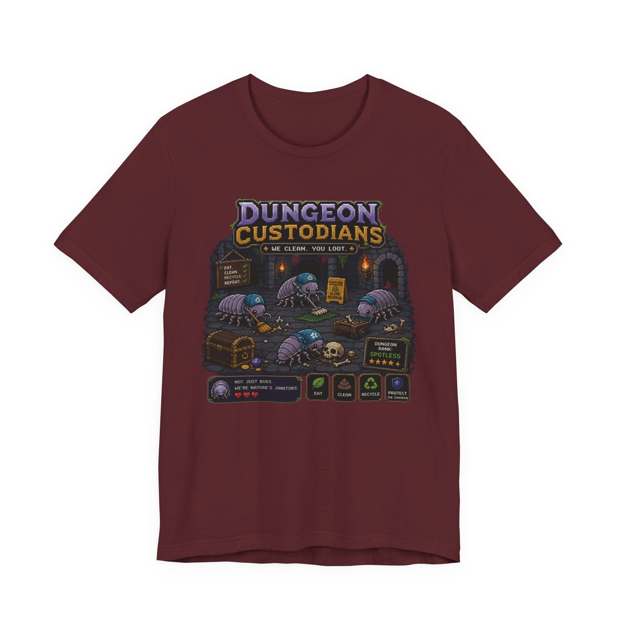 Dungeon Custodians T‑Shirt — Retro Pixel RPG Monsters Gaming Tee