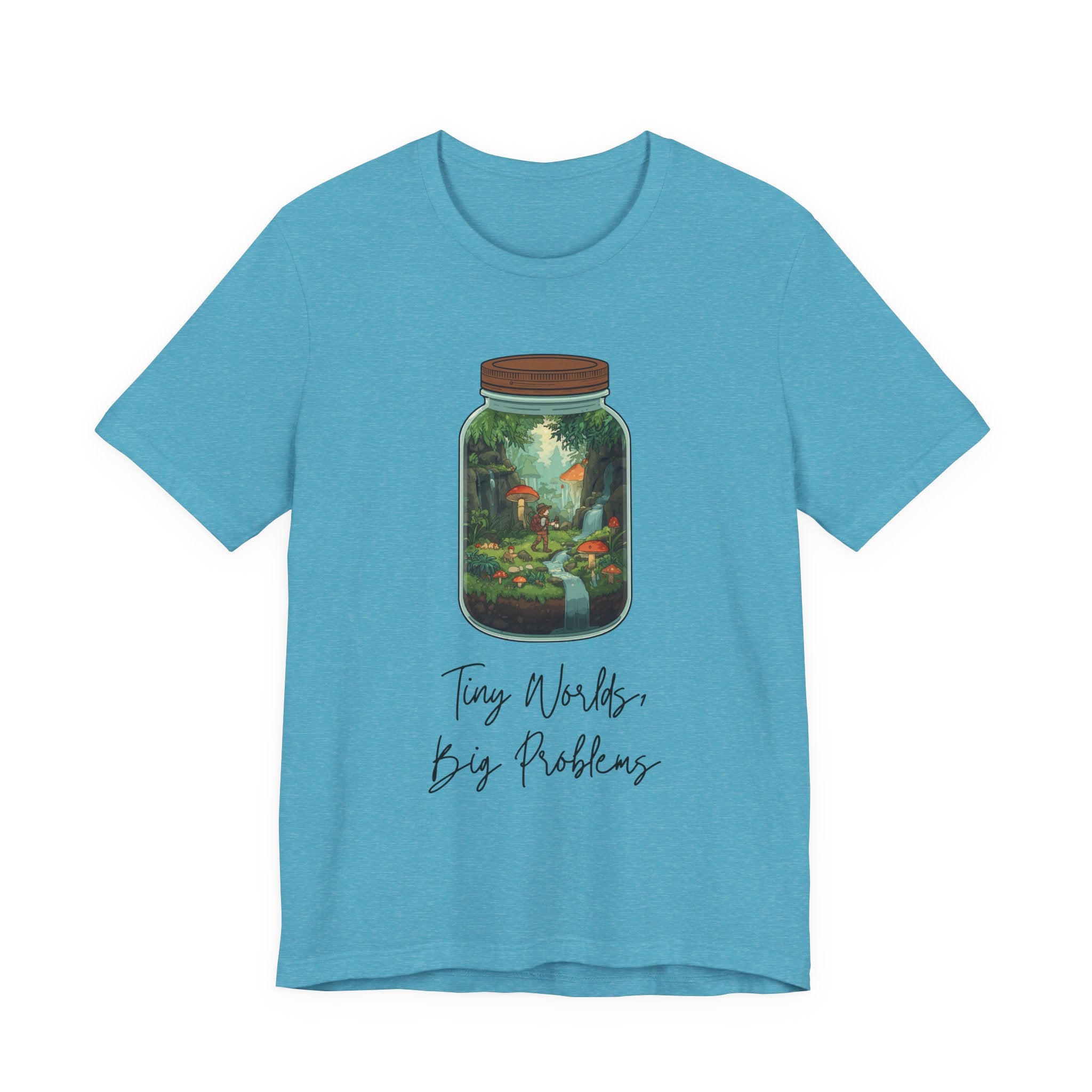 Tiny World Tee — Jar Terrarium Graphic T‑Shirt ("Tiny World, Big Problems")