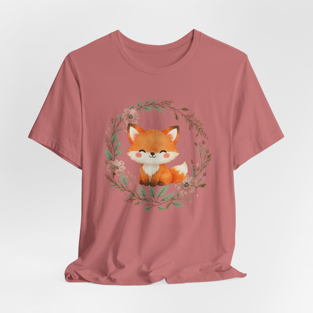 Cute Fox Wreath T-Shirt – Woodland Floral Baby Fox Tee