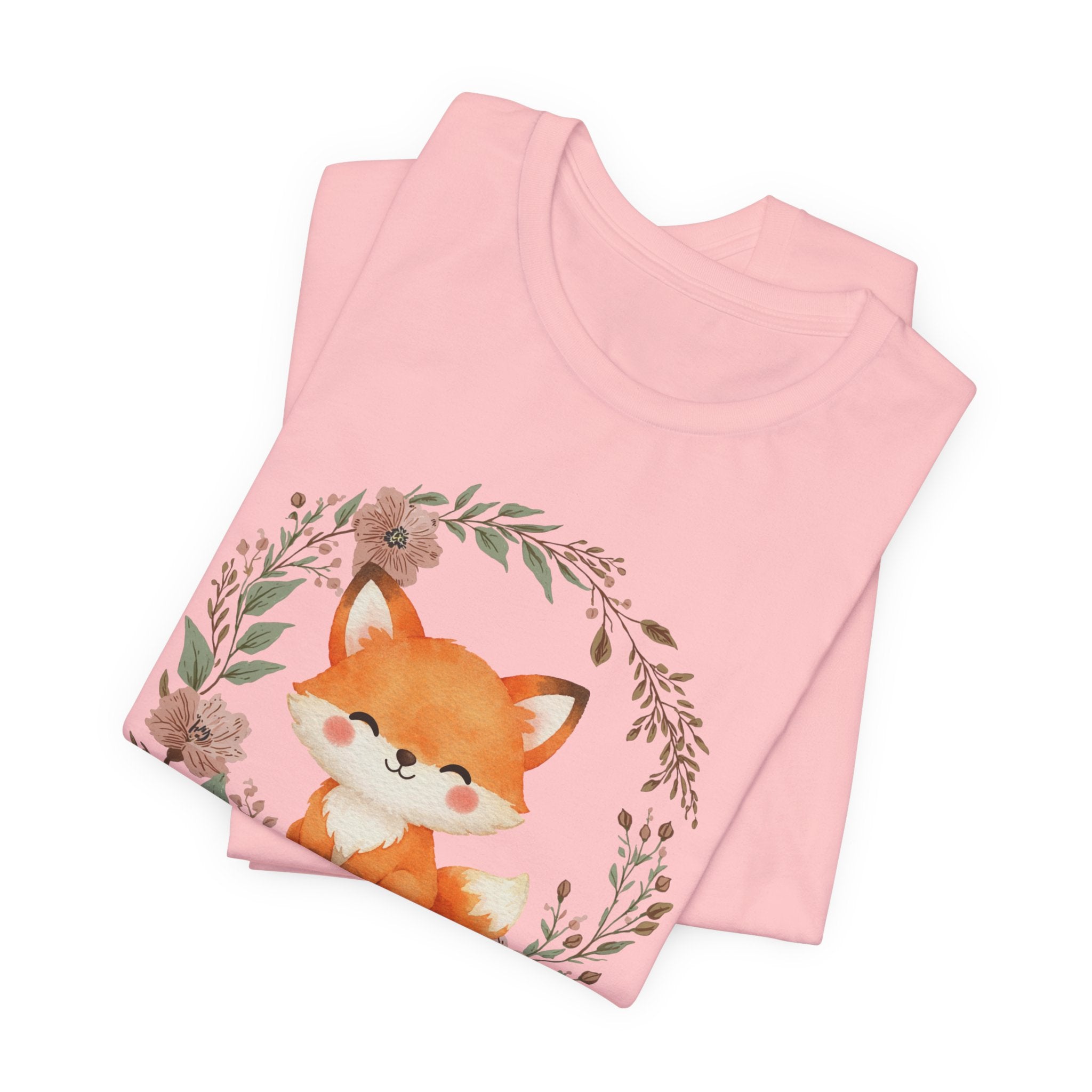 Cute Fox Wreath T-Shirt – Woodland Floral Baby Fox Tee