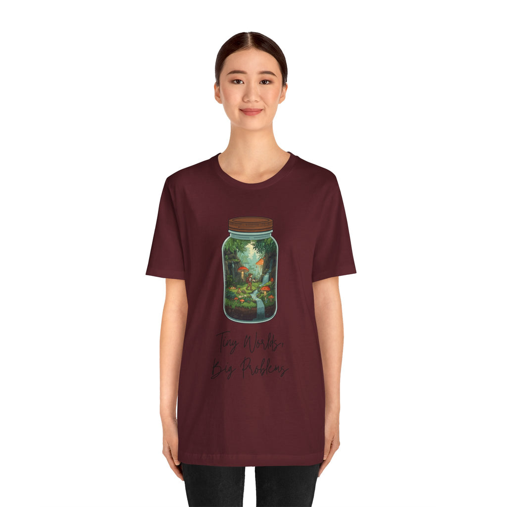 Tiny World Tee — Jar Terrarium Graphic T‑Shirt ("Tiny World, Big Problems")