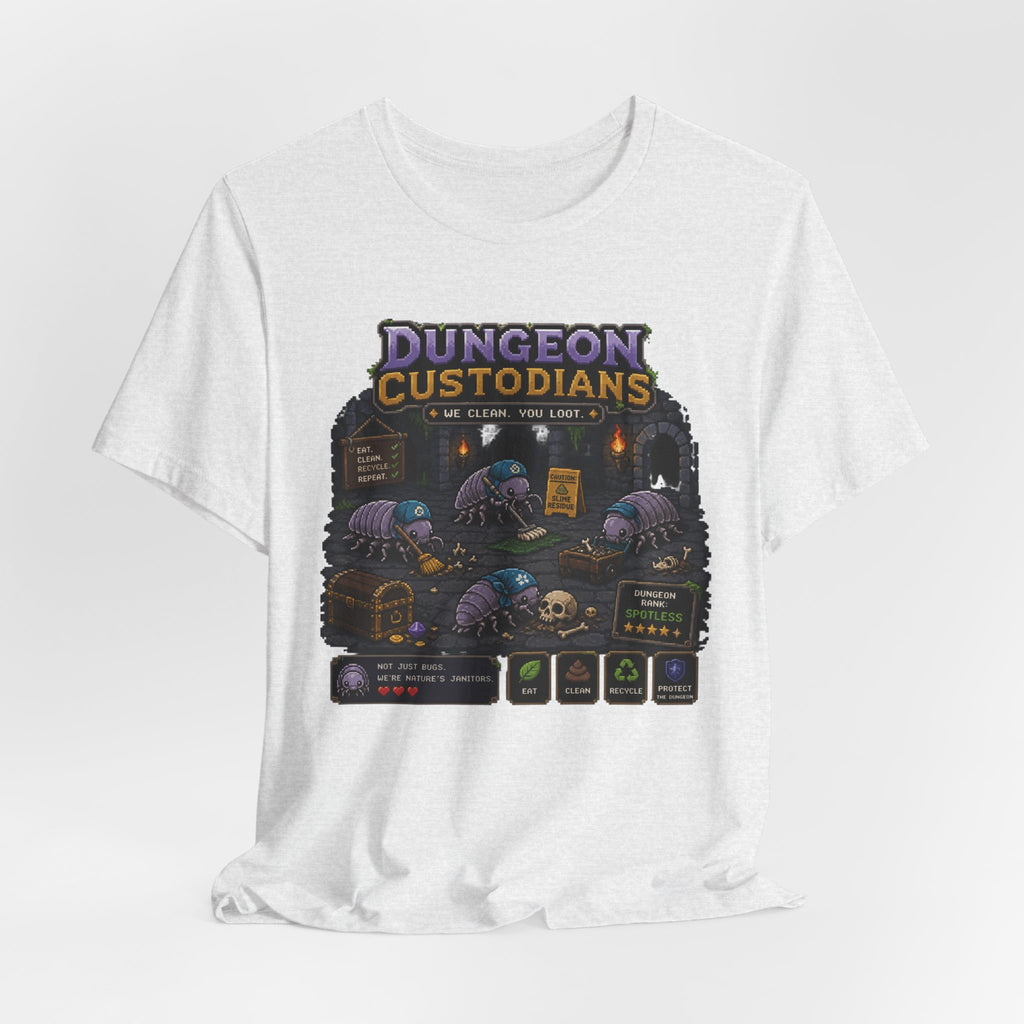 Dungeon Custodians T‑Shirt — Retro Pixel RPG Monsters Gaming Tee