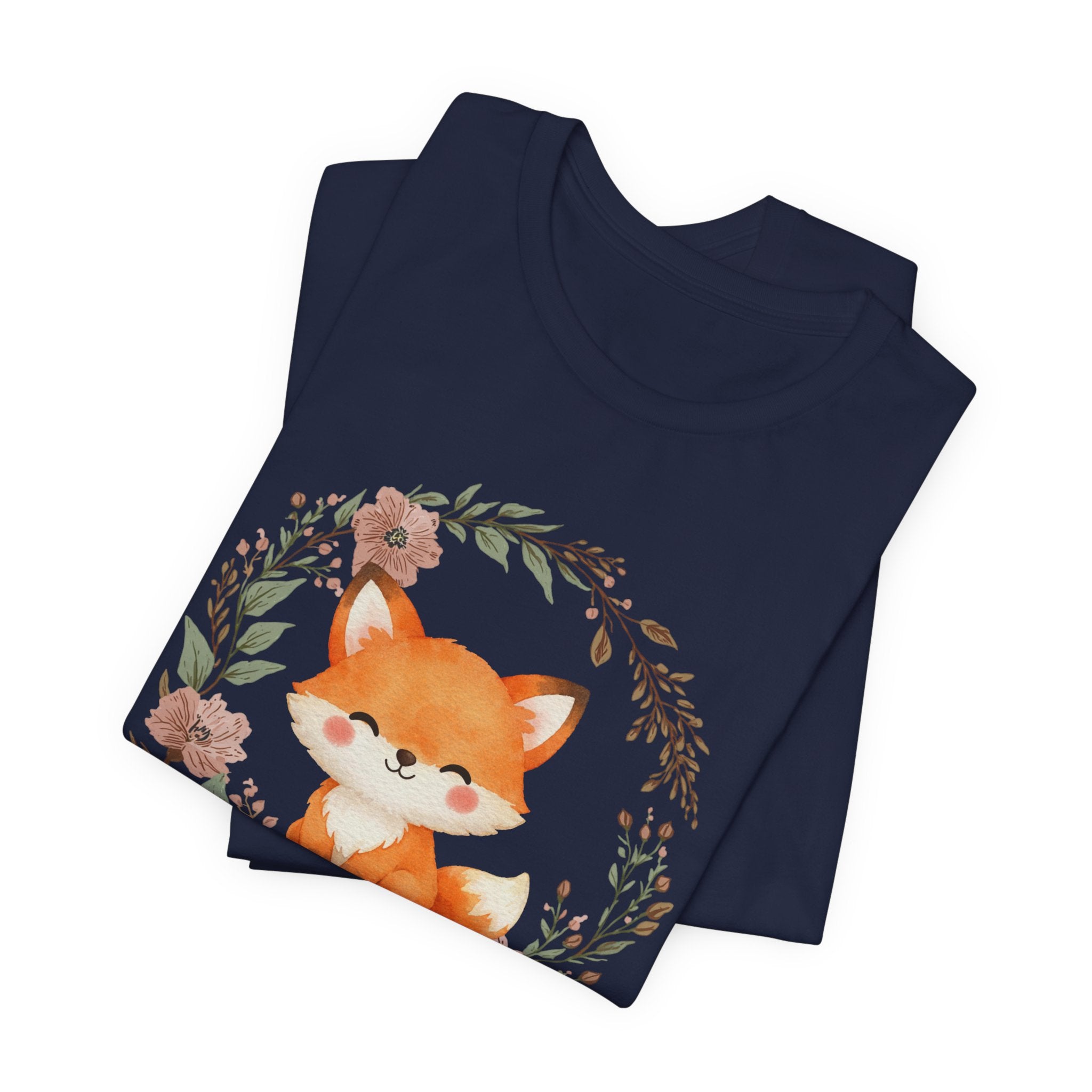 Cute Fox Wreath T-Shirt – Woodland Floral Baby Fox Tee