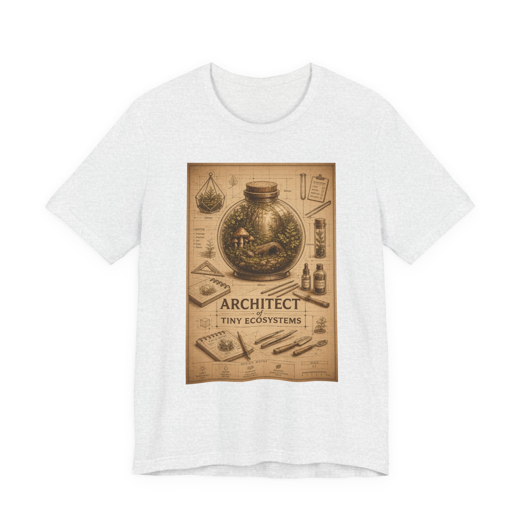 Architect of Tiny Ecosystems T-Shirt — Terrarium Builder Vintage Diagram Tee