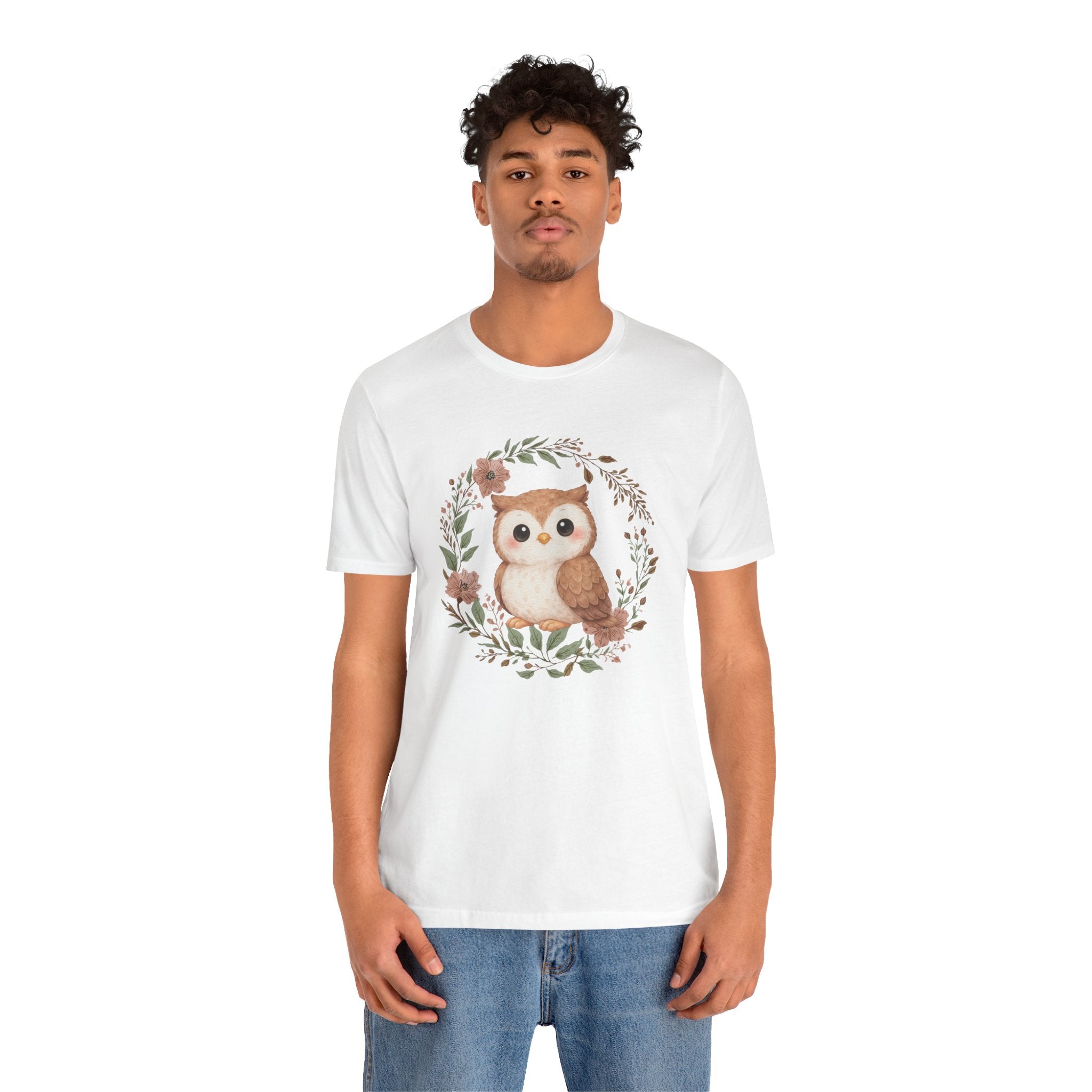 Cute Woodland Owl Tee – Floral Wreath Baby Owl T-Shirt