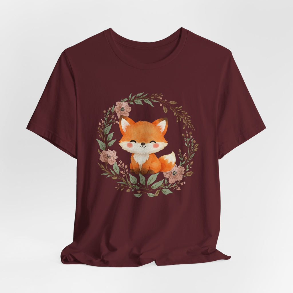 Cute Fox Wreath T-Shirt – Woodland Floral Baby Fox Tee