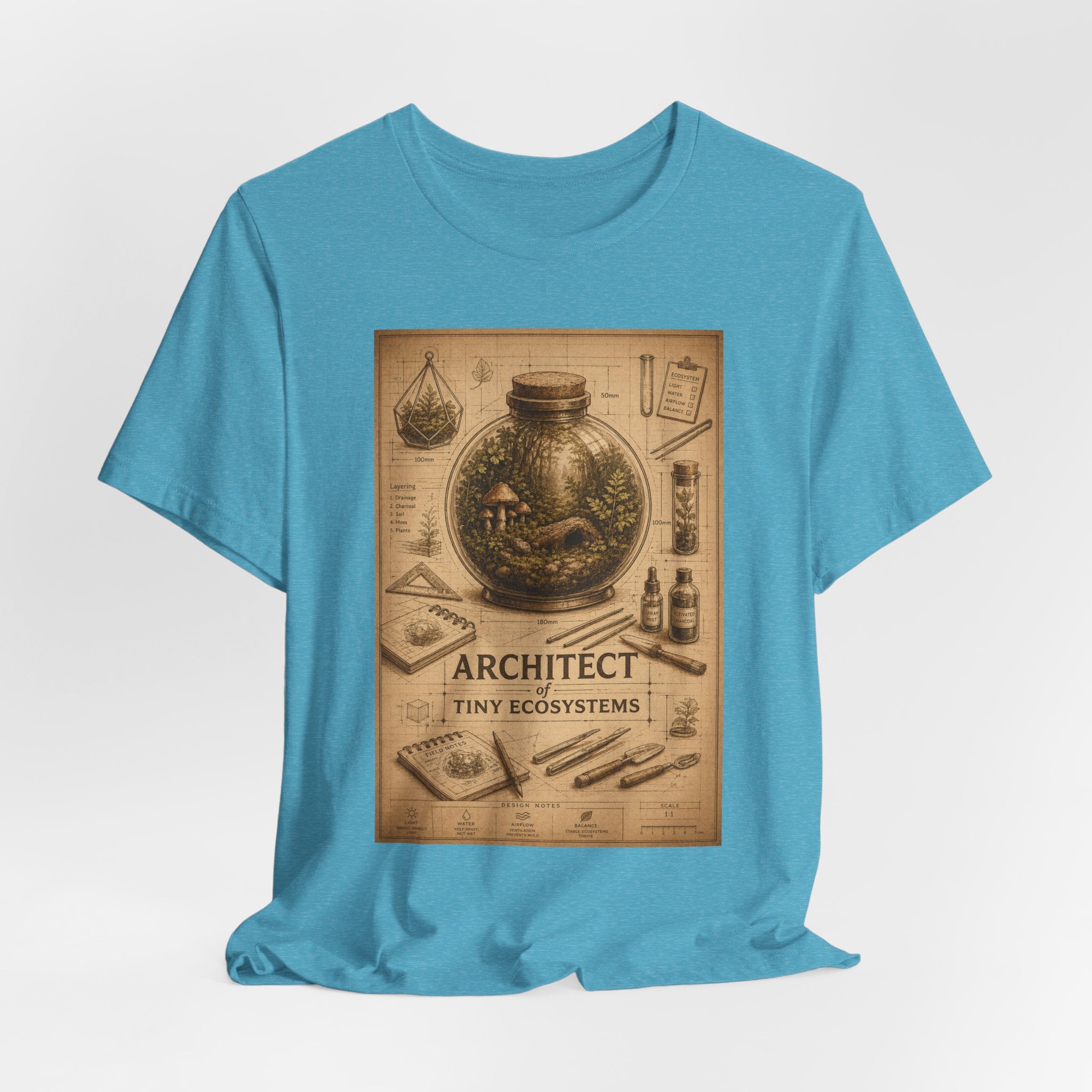 Architect of Tiny Ecosystems T-Shirt — Terrarium Builder Vintage Diagram Tee