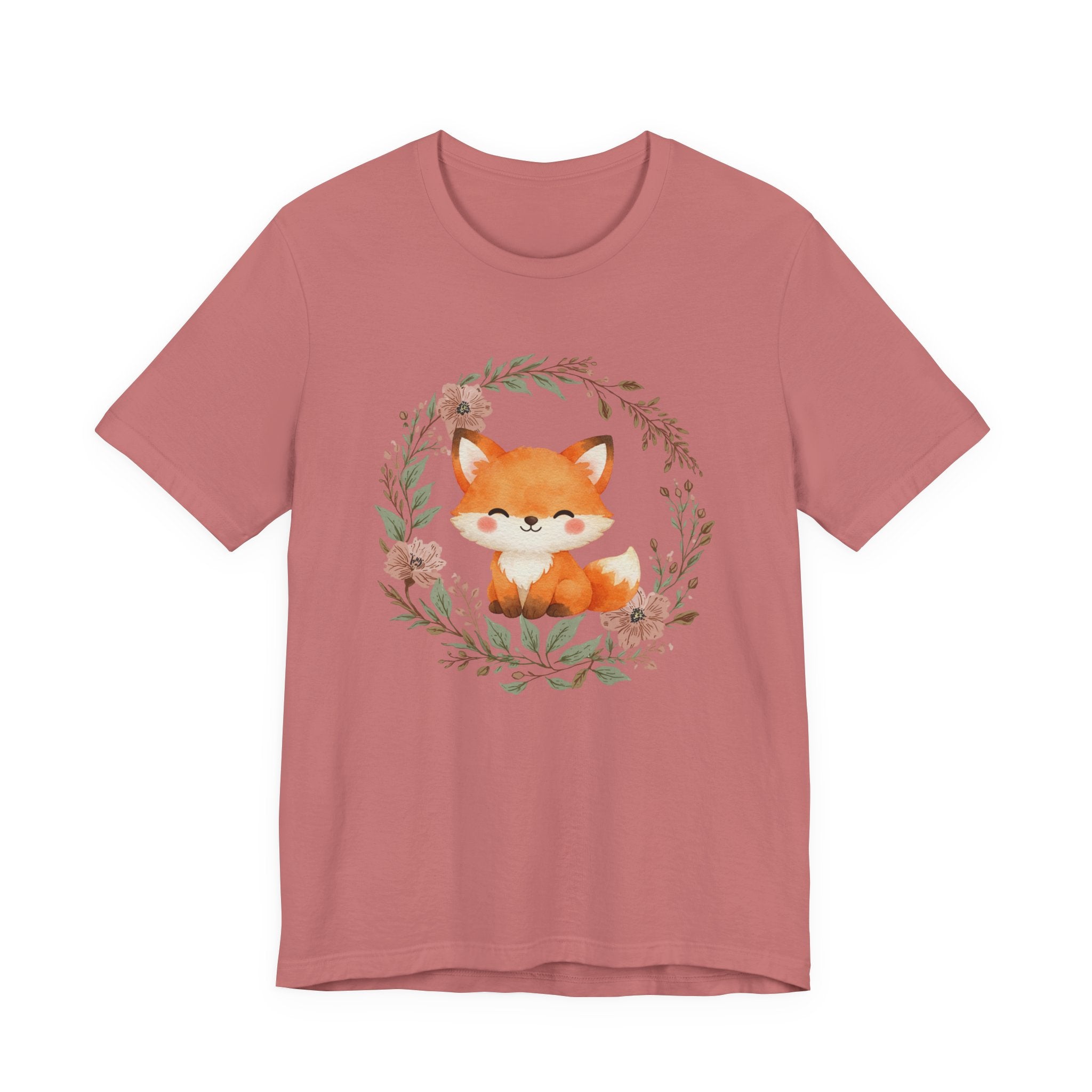 Cute Fox Wreath T-Shirt – Woodland Floral Baby Fox Tee