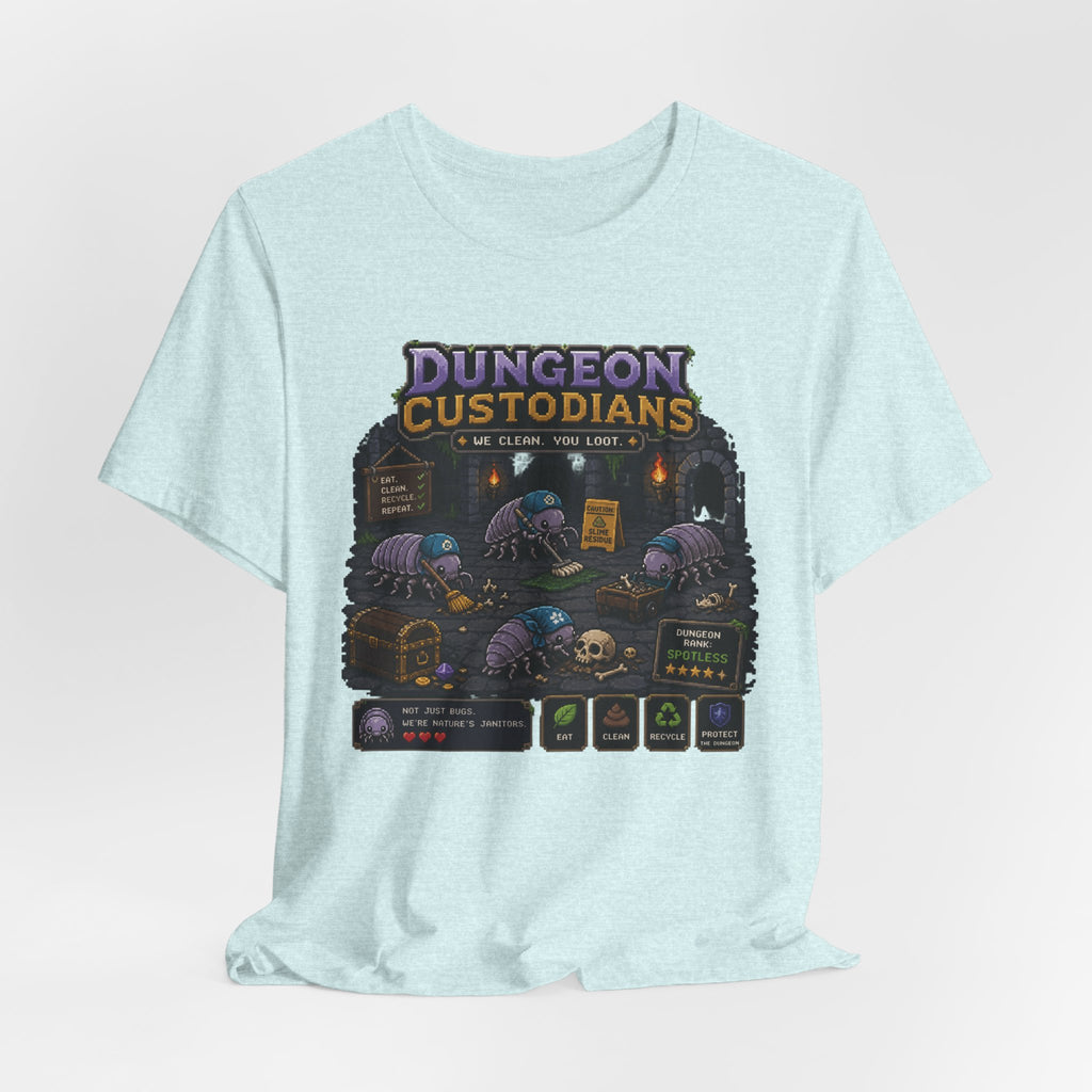 Dungeon Custodians T‑Shirt — Retro Pixel RPG Monsters Gaming Tee