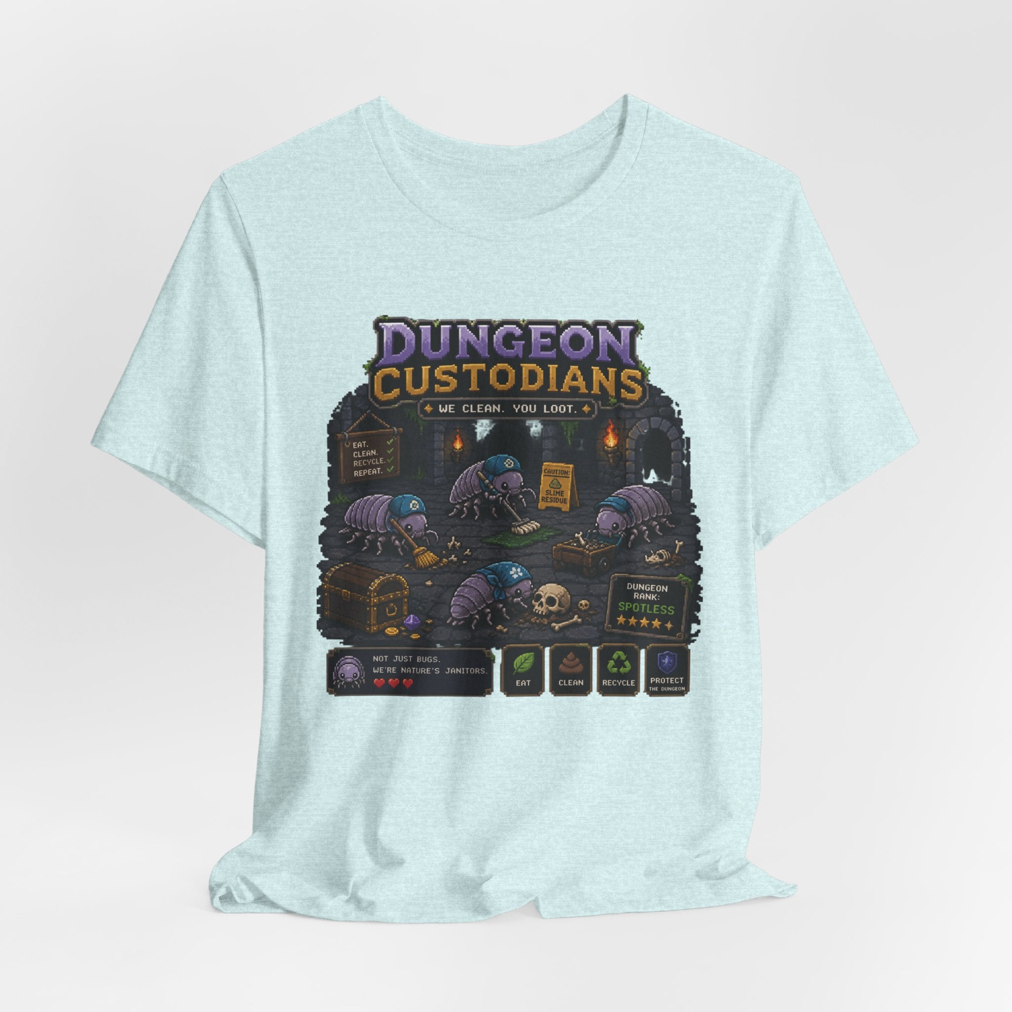 Dungeon Custodians T‑Shirt — Retro Pixel RPG Monsters Gaming Tee