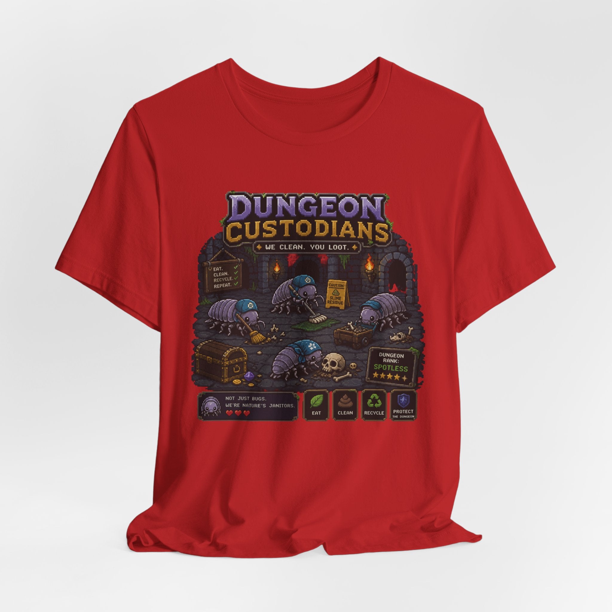Dungeon Custodians T‑Shirt — Retro Pixel RPG Monsters Gaming Tee