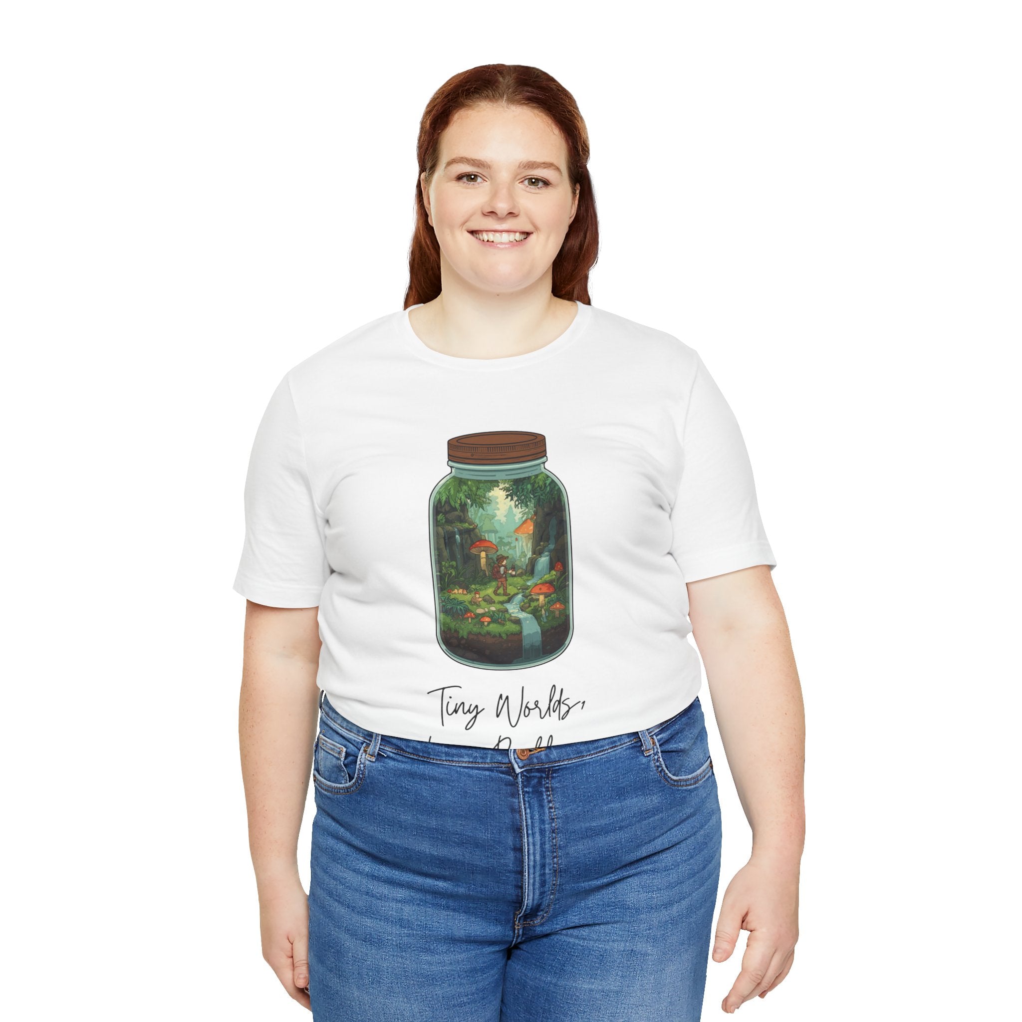 Tiny World Tee — Jar Terrarium Graphic T‑Shirt ("Tiny World, Big Problems")