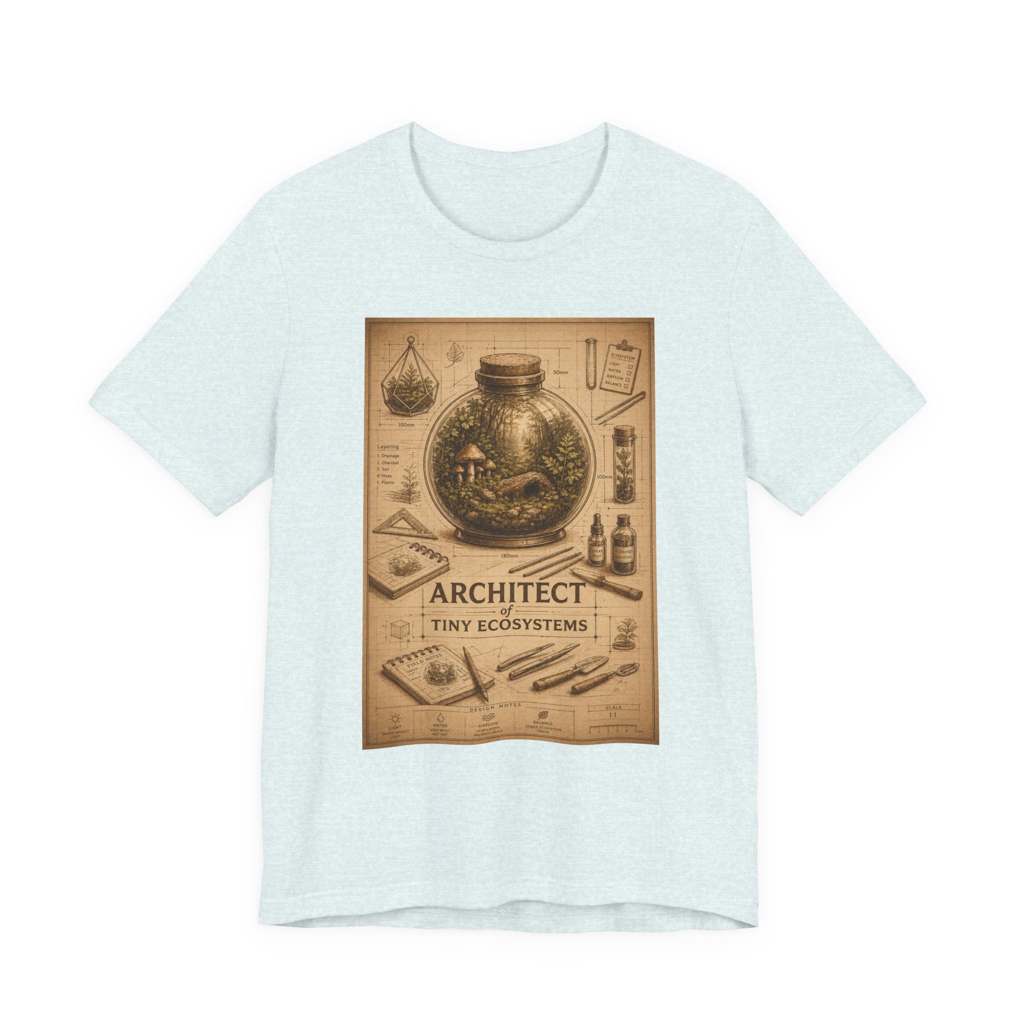 Architect of Tiny Ecosystems T-Shirt — Terrarium Builder Vintage Diagram Tee