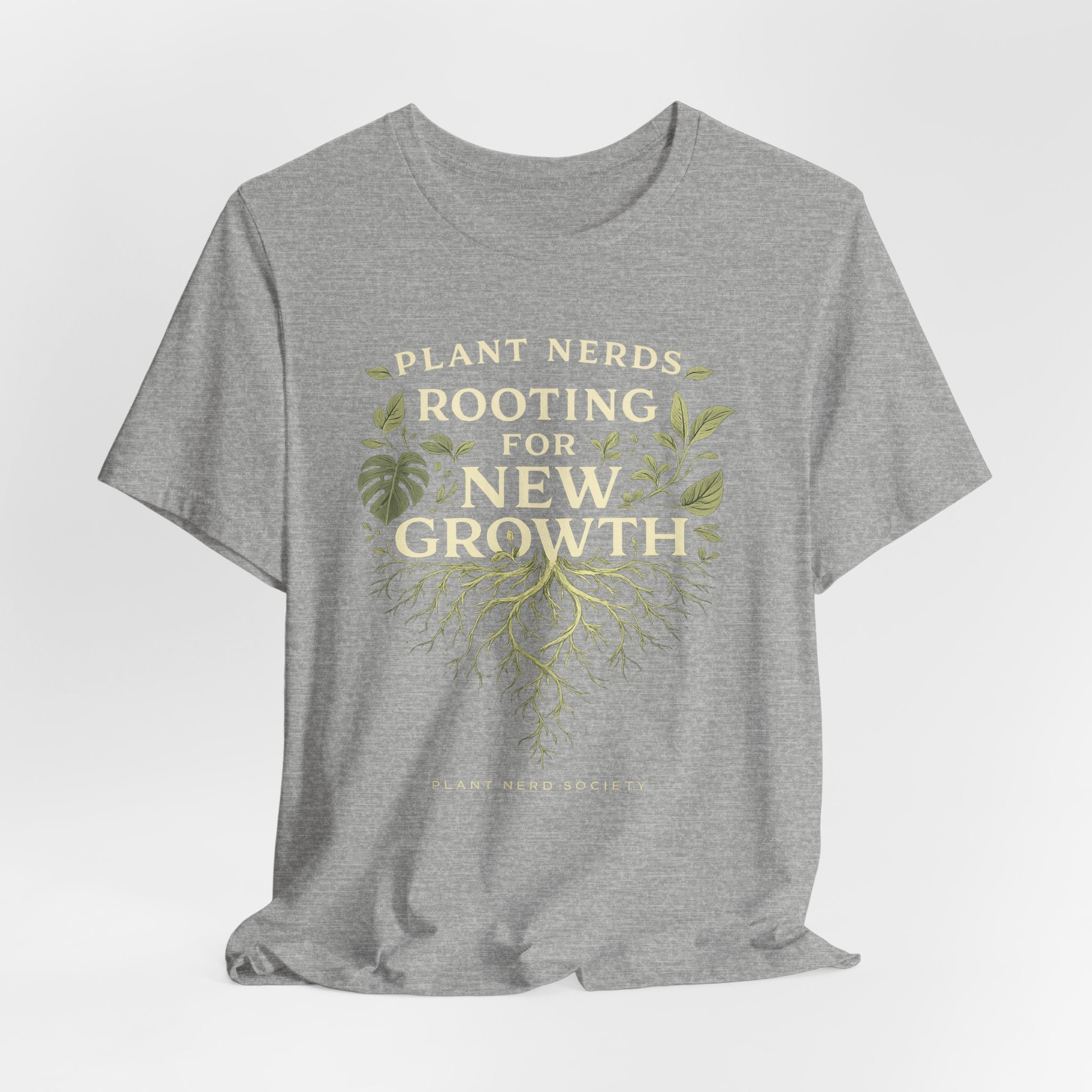 Plant Lovers T‑Shirt — "Plant Nerds Rooting for New Growth" Botanical Roots Tee