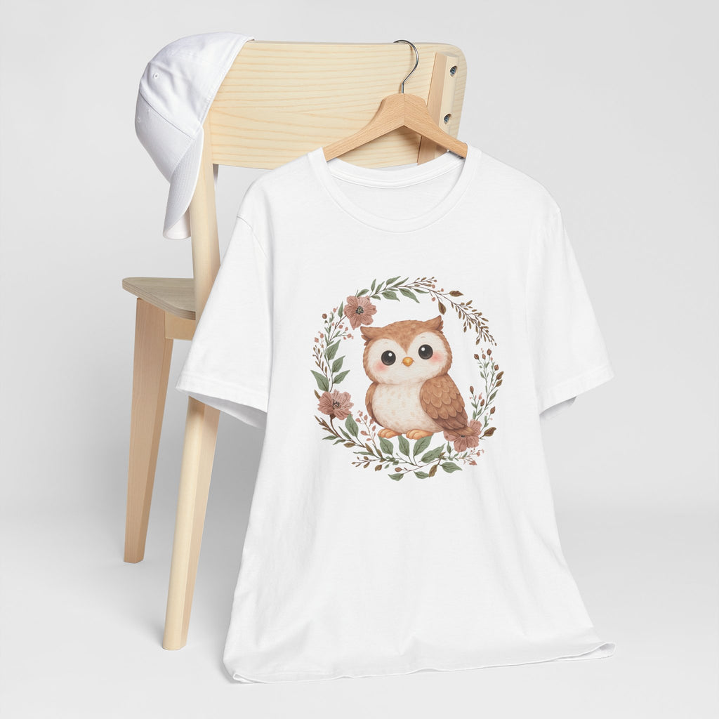 Cute Woodland Owl Tee – Floral Wreath Baby Owl T-Shirt