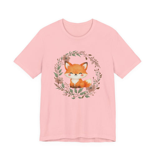 Cute Fox Wreath T-Shirt – Woodland Floral Baby Fox Tee