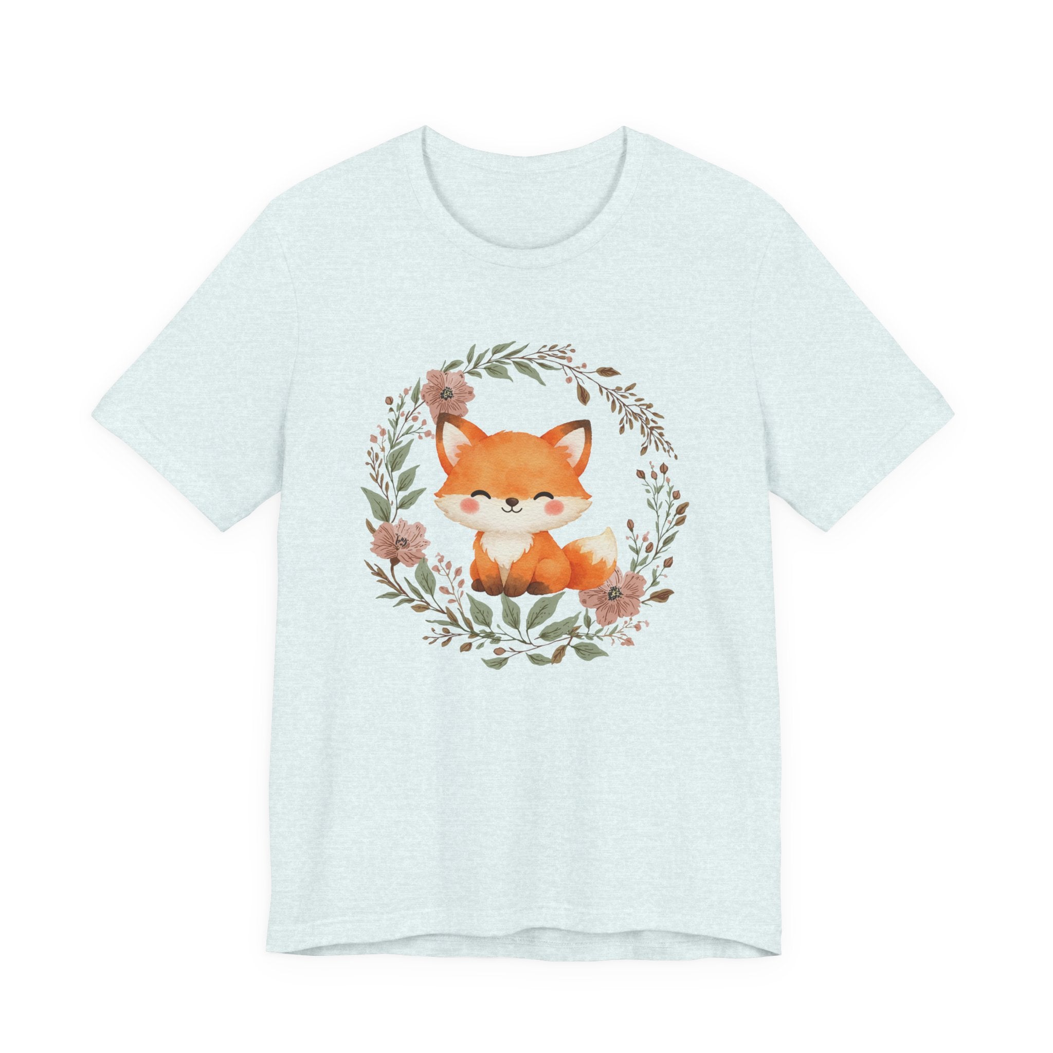 Cute Fox Wreath T-Shirt – Woodland Floral Baby Fox Tee