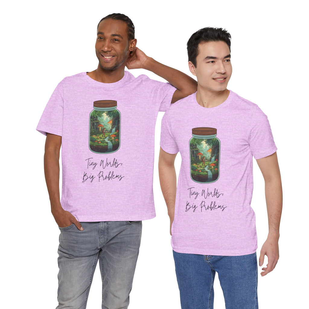 Tiny World Tee — Jar Terrarium Graphic T‑Shirt ("Tiny World, Big Problems")