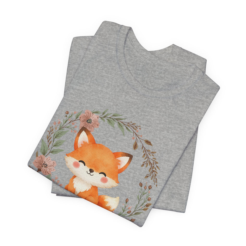 Cute Fox Wreath T-Shirt – Woodland Floral Baby Fox Tee