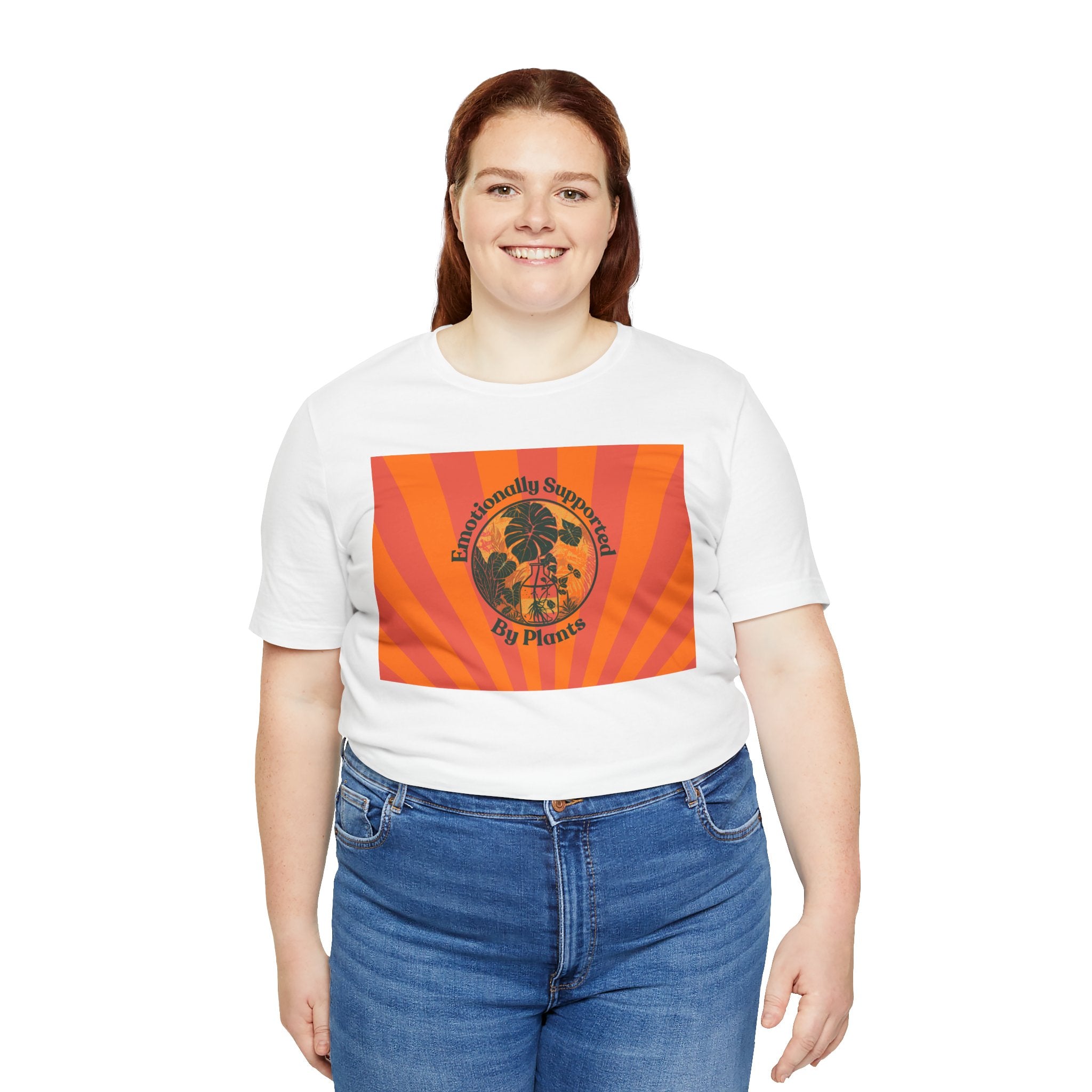 Retro Sunburst Plant Tee — “Emotionally Supported by Plants”
