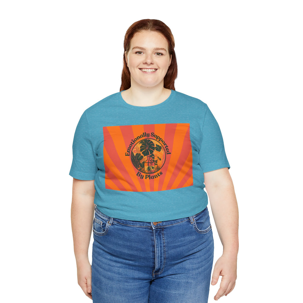 Retro Sunburst Plant Tee — “Emotionally Supported by Plants”