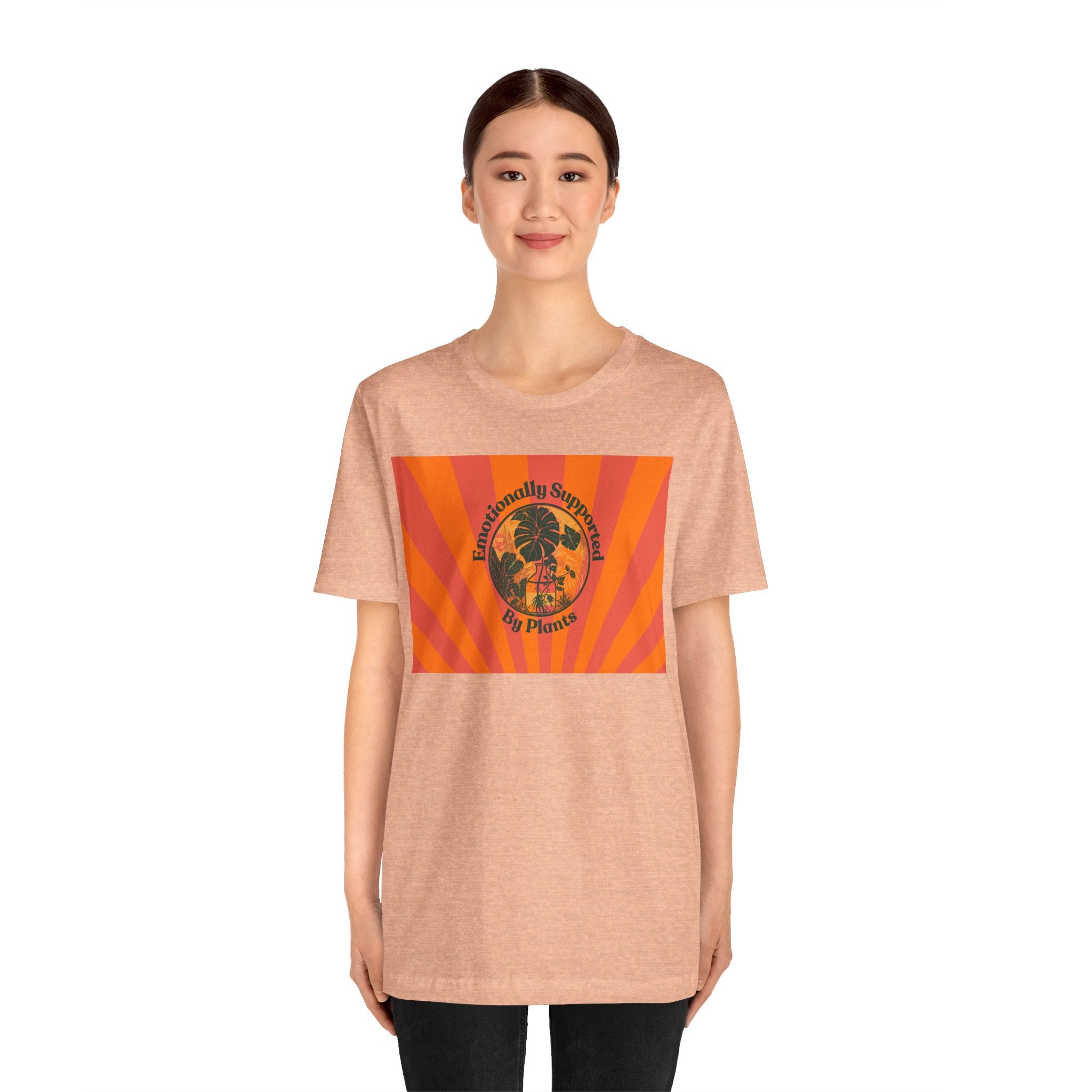 Retro Sunburst Plant Tee — “Emotionally Supported by Plants”