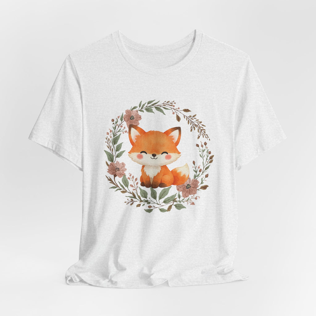 Cute Fox Wreath T-Shirt – Woodland Floral Baby Fox Tee