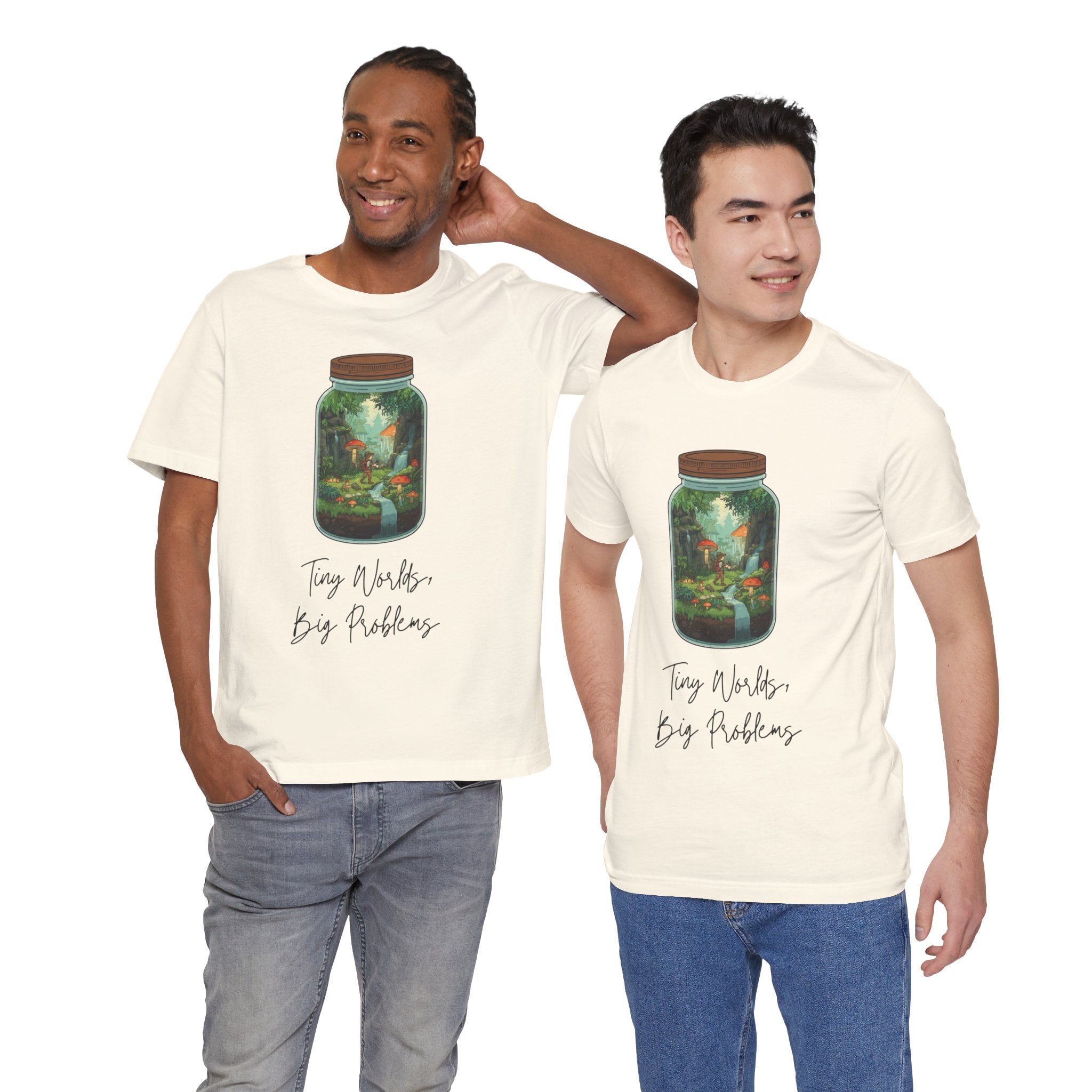 Tiny World Tee — Jar Terrarium Graphic T‑Shirt ("Tiny World, Big Problems")