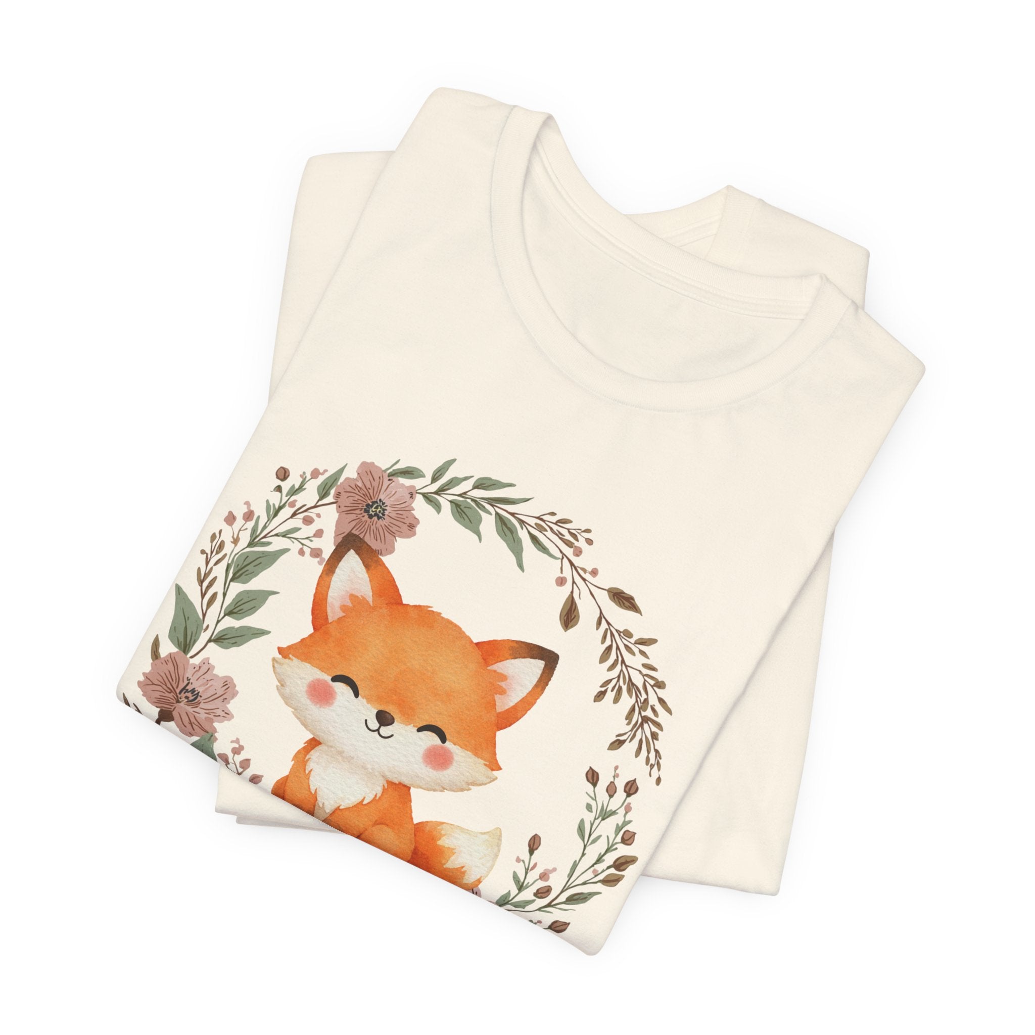 Cute Fox Wreath T-Shirt – Woodland Floral Baby Fox Tee